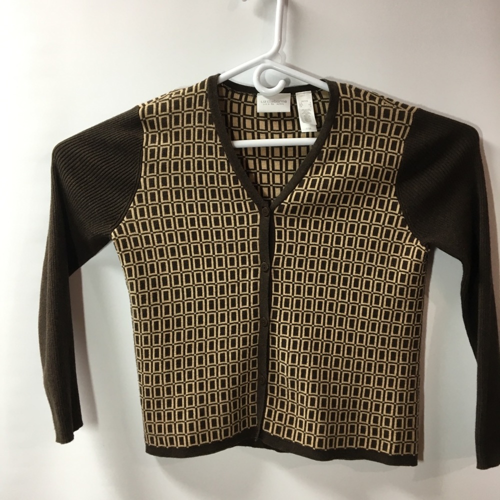 Liz Claiborne Sweater Size SP Brown Gold V Neck